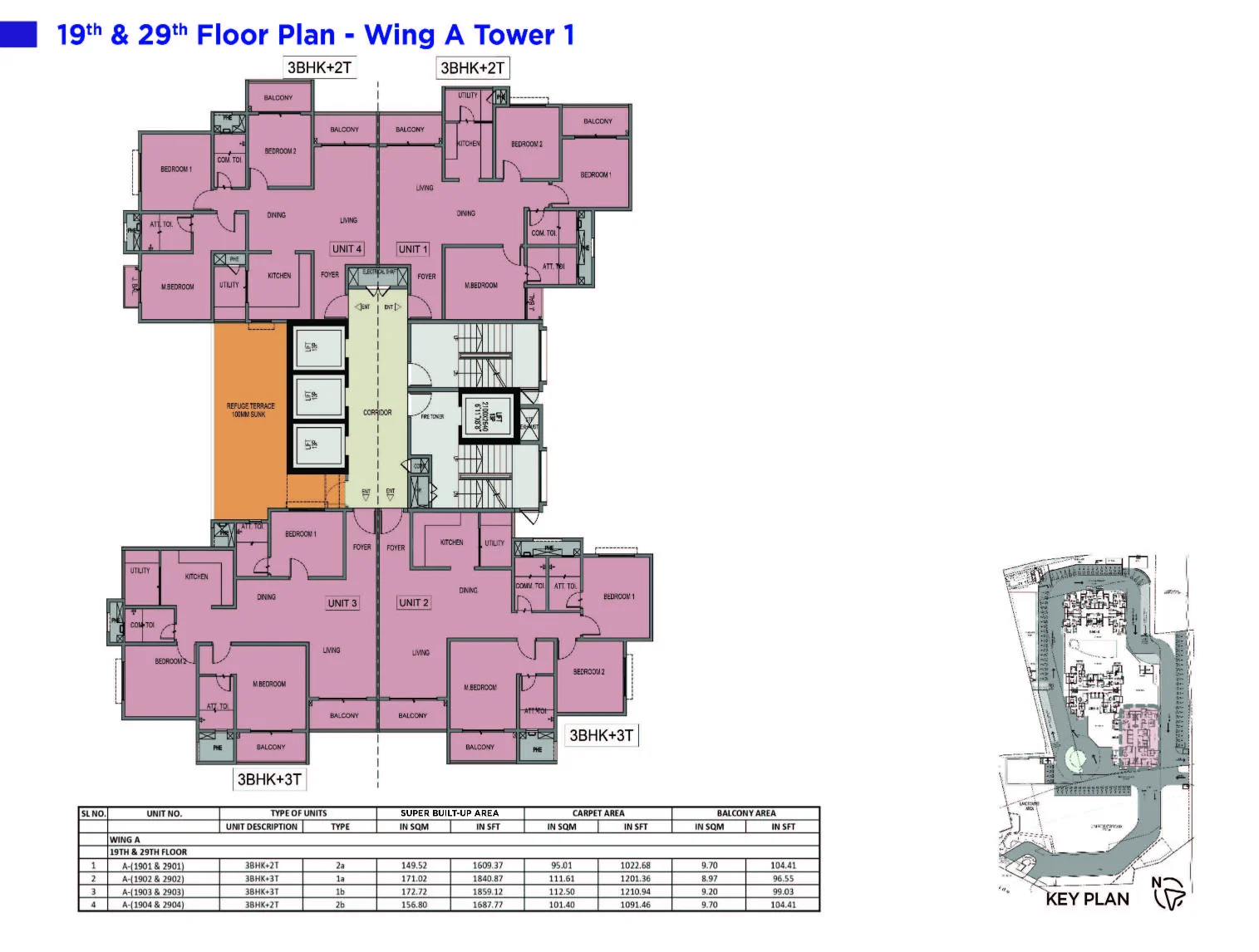 19th & 29th Floor Plan - Wing A - Tower 1