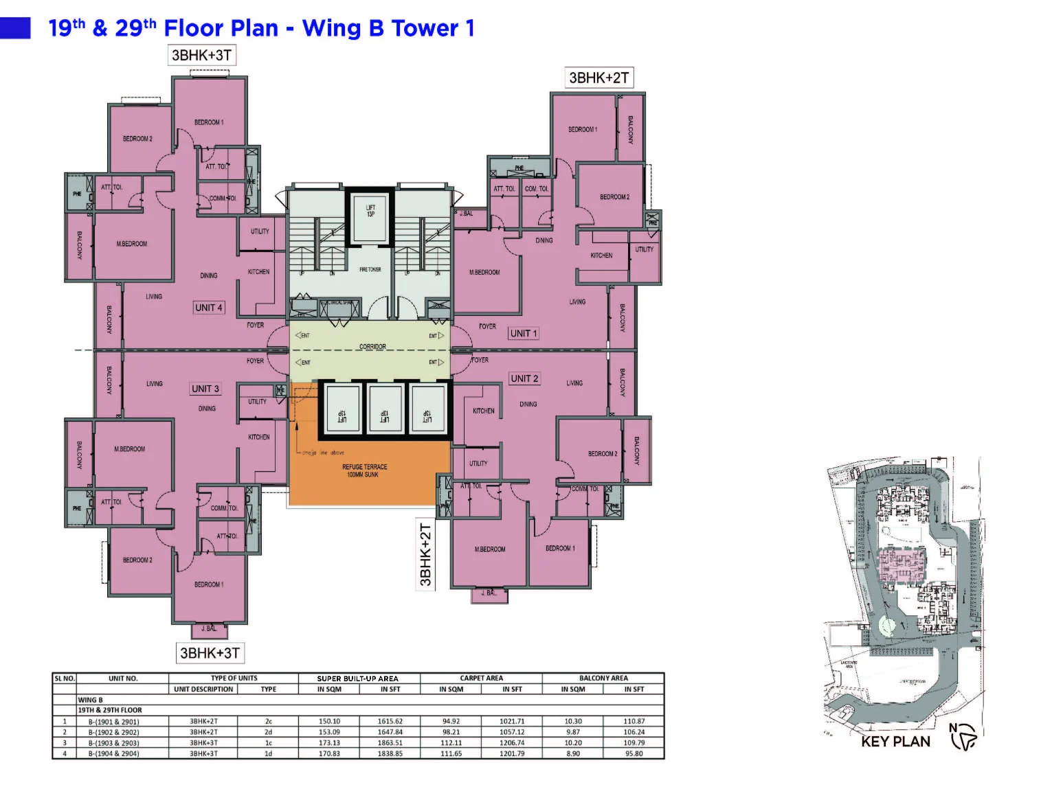 19th & 29th Floor Plan - Wing B - Tower 1