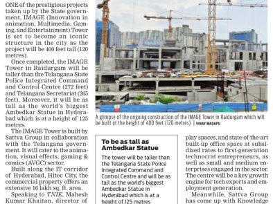 400-ft tall IMAGE Tower to be iconic building in Hyd - The New Indian Express - Sattva Group